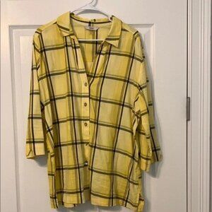 ALIA Yellow Plaid Women's Blouse